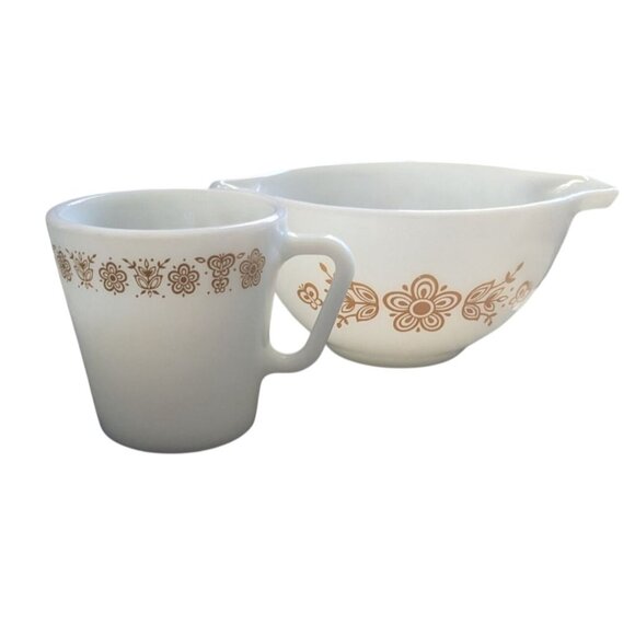 Pyrex Butterfly Gold Cinderella glass Bowl 441 1-1/5 PT coffee Mug D handle - Picture 5 of 16